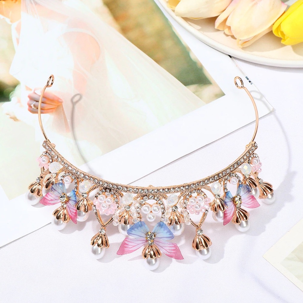 Elegant Gold Princess Tiara for Kids, Butterfly Crown for Girls - Picture 2 of 7